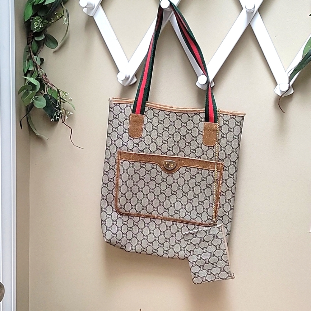 Authentic Gucci Plus Monogram Tote Bag & Pouch